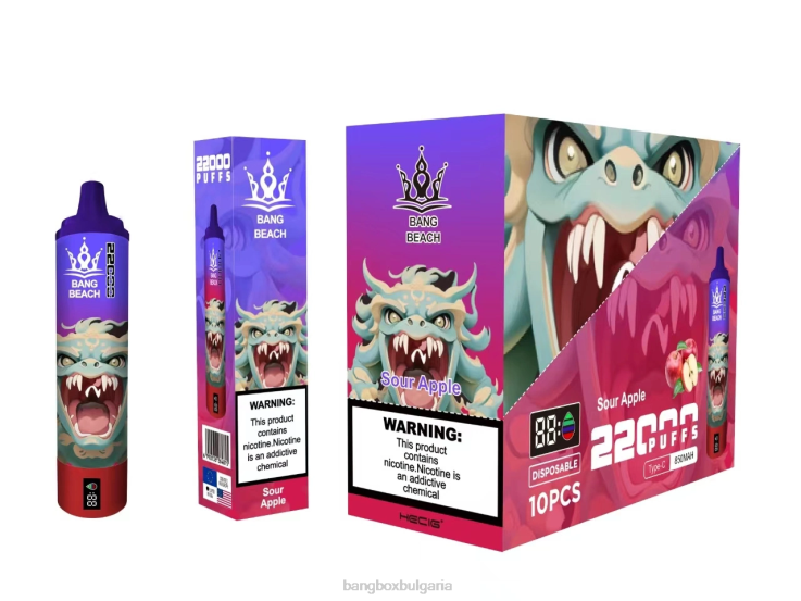 Bang Beach Vape - 6PN4T13 Bang Beach Смарт екран с 22000 впръсквания кисела ябълка