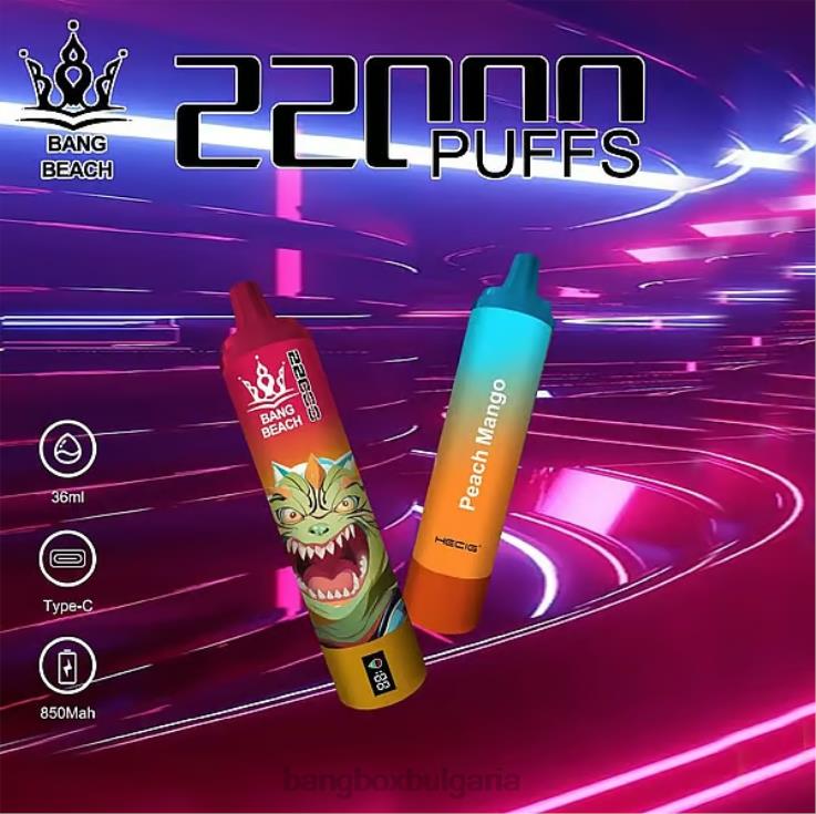 Bang Beach Vape - 6PN4T24 Bang Beach Смарт екран с 22000 впръсквания праскова манго